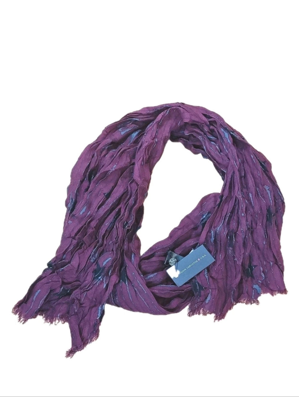 John Vartos USA Merino Wool Long Neck Scarf Stars Stripes Merlot Black 24/80 Nwt